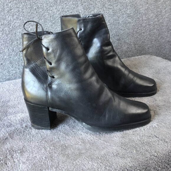 Enzo Angiolini Black Leather Ankle Boots/Booties with Lace Accent Sz 8M - Picture 1 of 7